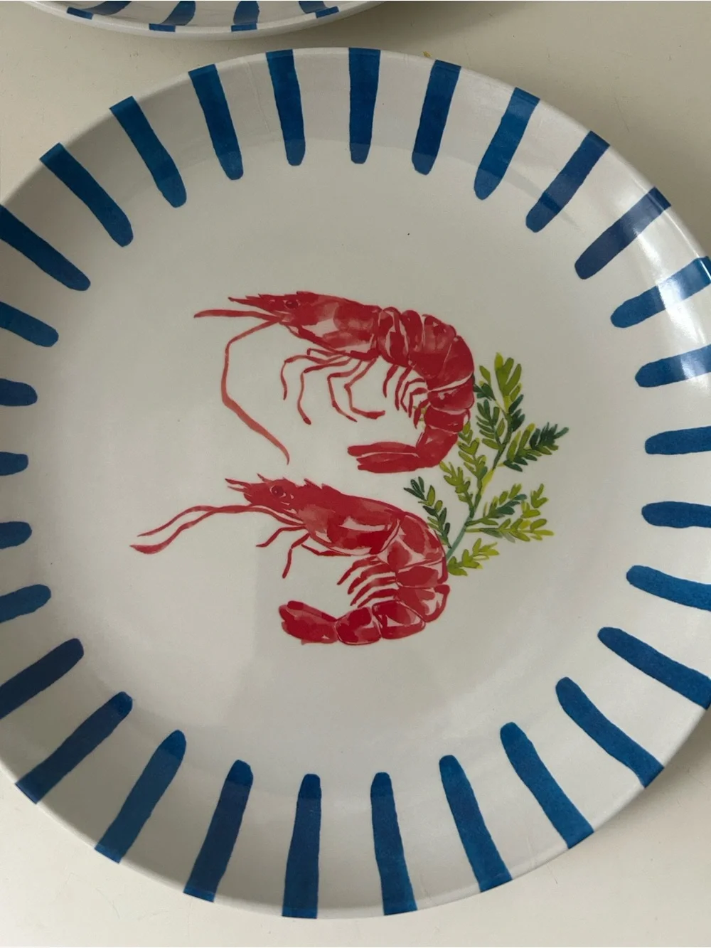 4 NEW Coastal Blue-Trim White Lobster Melamine Salad Plates